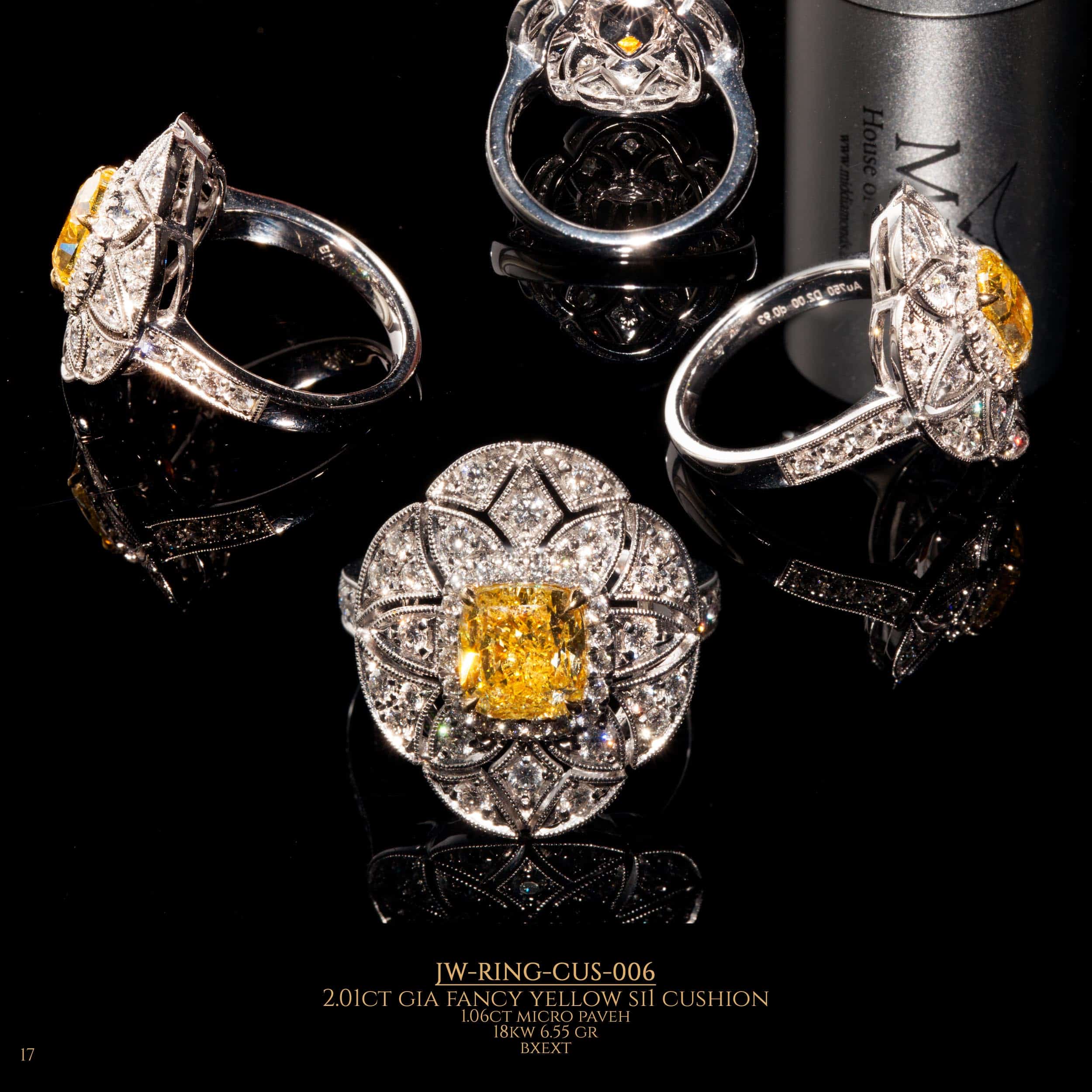 GIA fancy yellow SIL cushion shape diamond ring