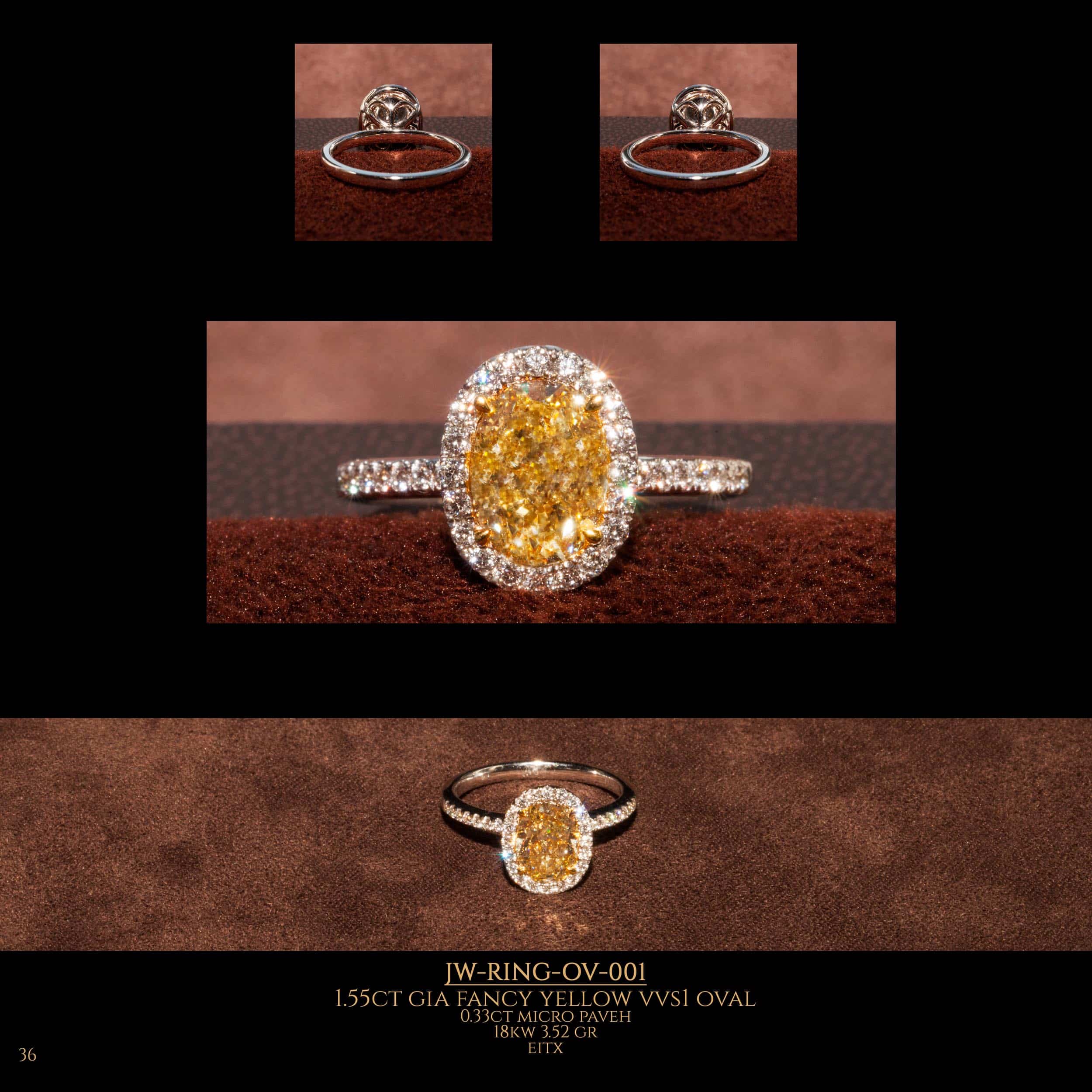 Oval shape diamond ring with fancy yellow oval diamond in the center