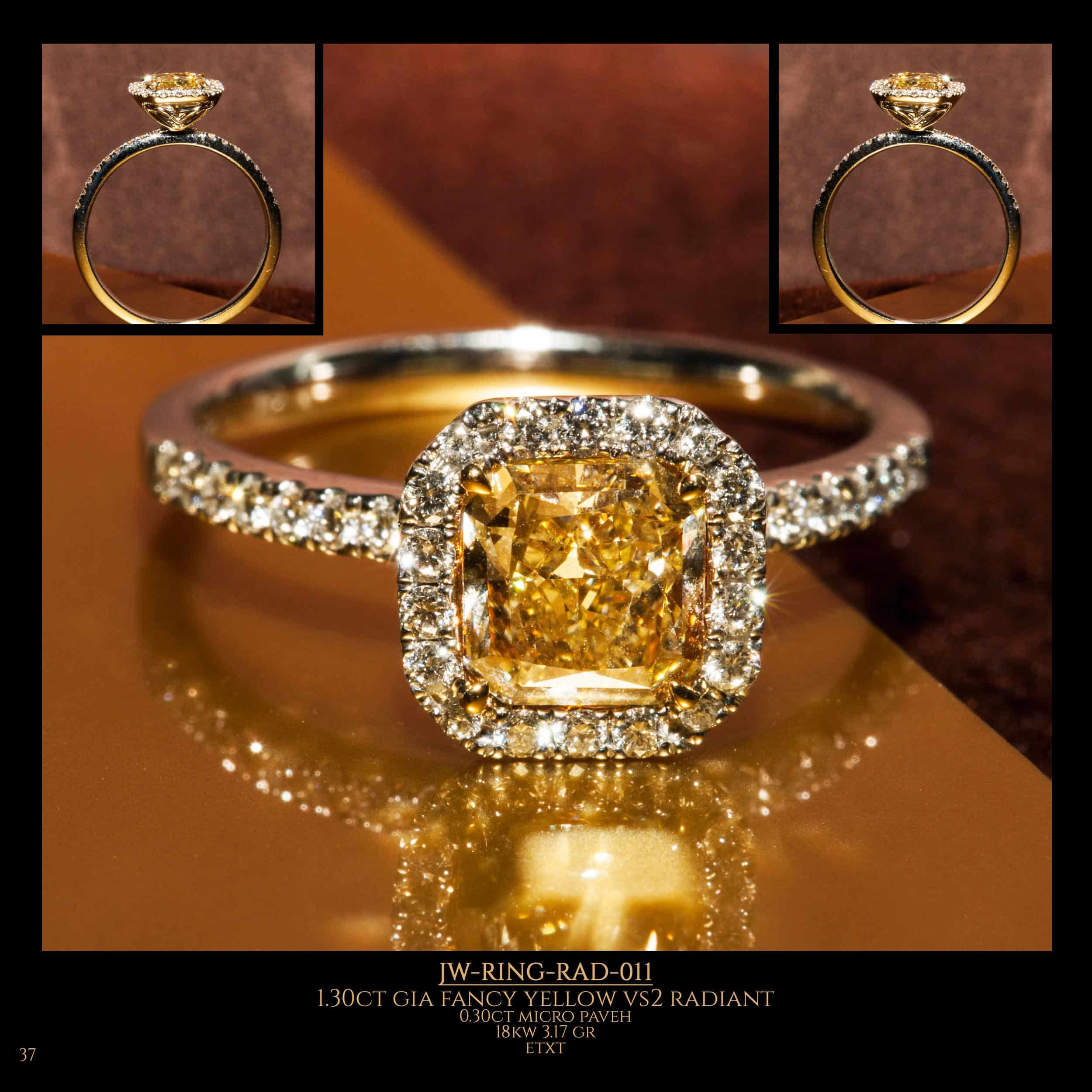 Diamond ring with fancy yellow radiant diamond in the center