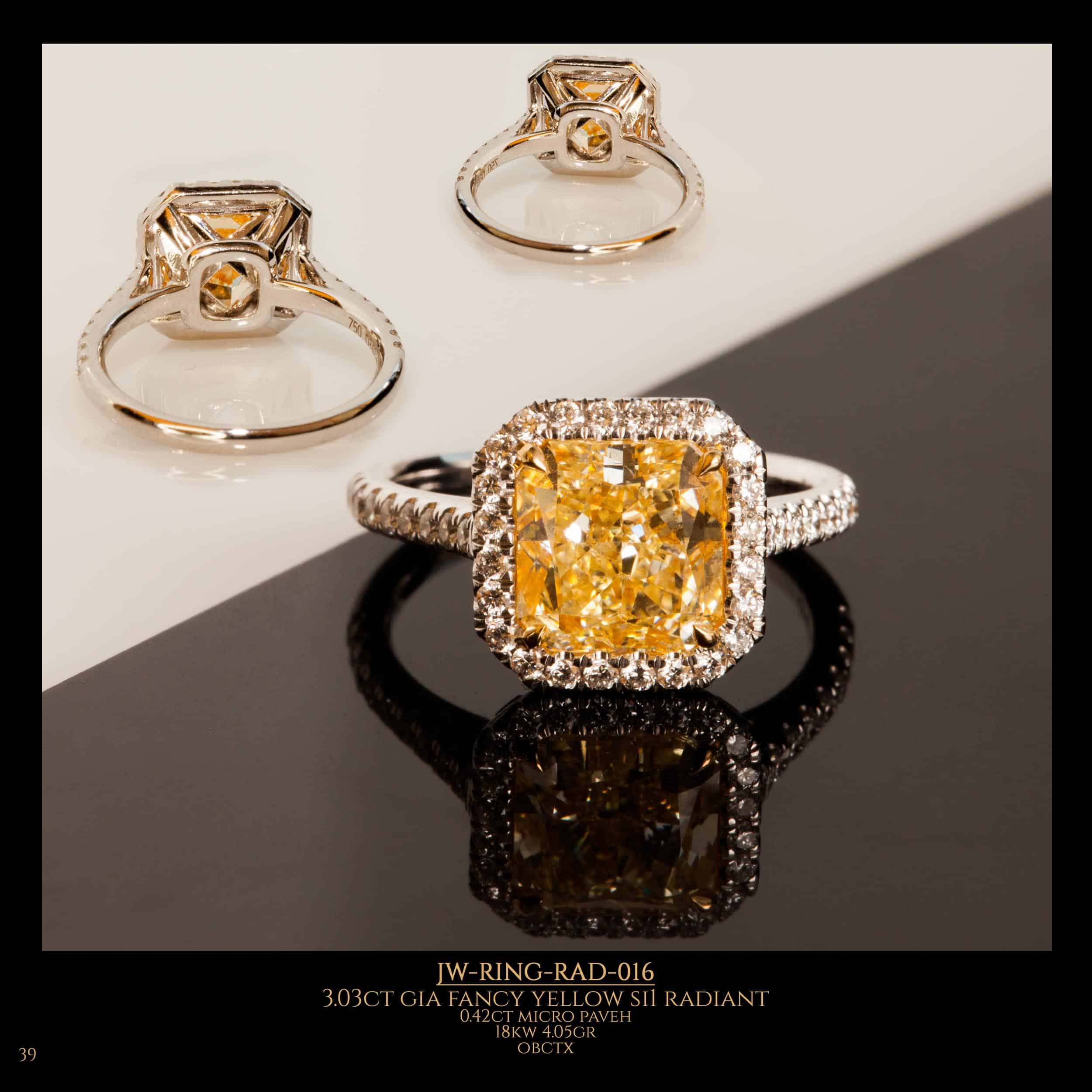 Diamond ring with fancy yellow radiant diamond in the center