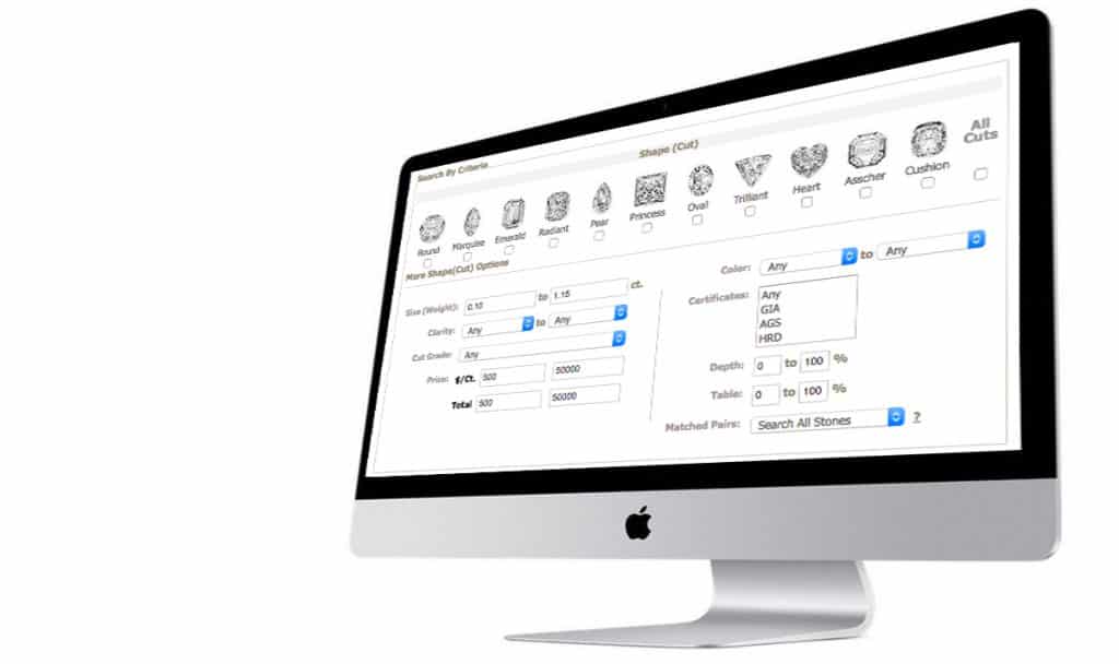 Apple screen displaying diamond analysis software.