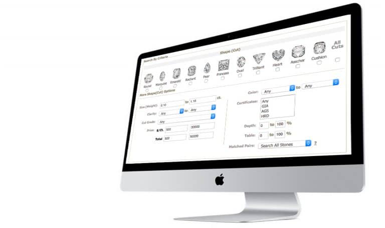 Apple screen displaying diamond analysis software.