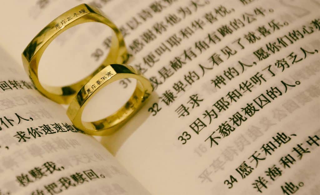Gold rings with Chinese picture inscription