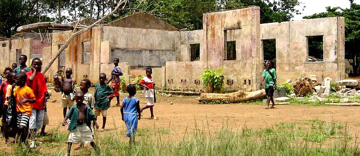 Destroyed school during the civil conflict in Sierra Leone