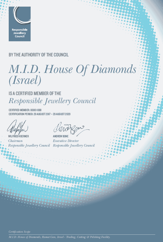 Responsible Jewellery Council member certificate