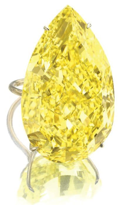 The famous fancy yellow diamond - The 110.03-carat Sun-Drop Diamond, the largest pear-shaped fancy vivid yellow diamond in the world,