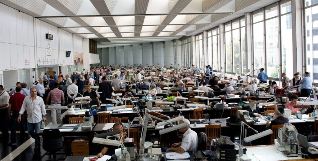 The trading floor of the Israel Diamond Exchange in Ramat Gan.
