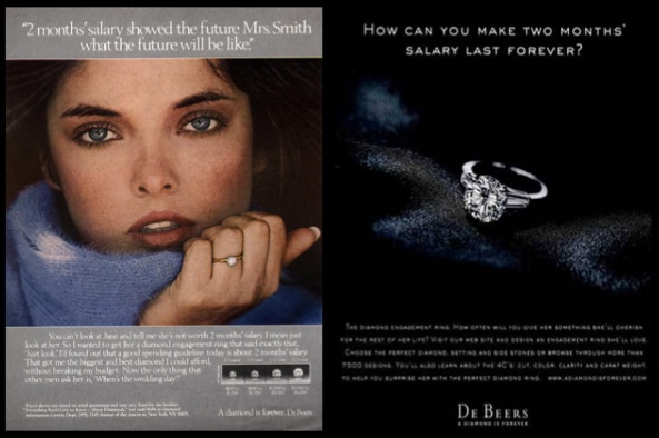 De Beers’ two month’s salary campaign, suggesting the appropriate amount to spend on a diamond engagement ring