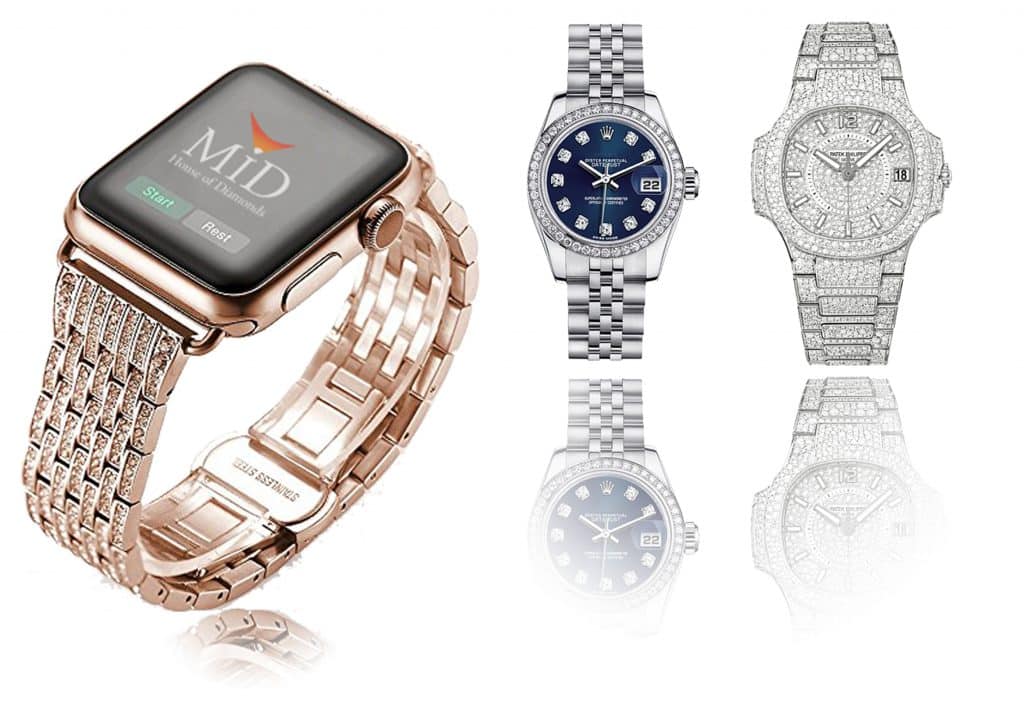 3 luxury watches 1 diamond inlay, 1 cast faucet and 1 rose gold with the MID house of diamonds logo