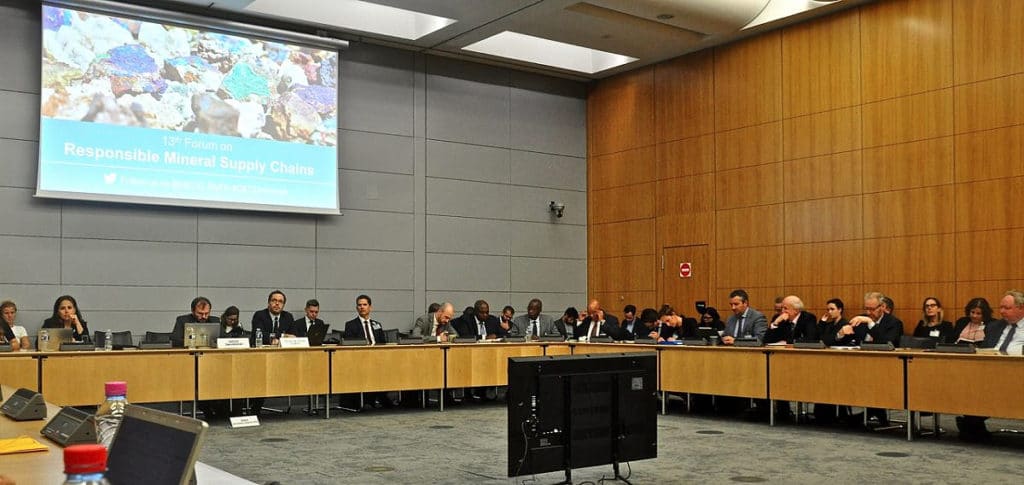 Participants at the OECD conflict minerals forum discussing the diamond industry, in Paris in April 2018