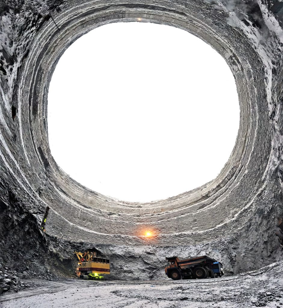 A view from the bottom of Elrosa's Komsomolsky open-pit diamond mine, which has been operating in Kyotia since 2002