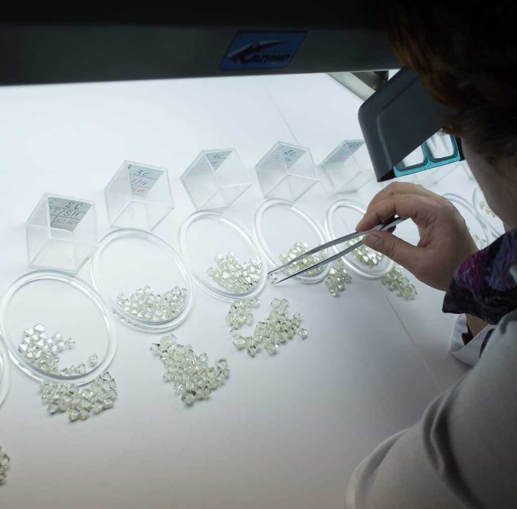 Sorting rough diamonds at a Alrosa facility