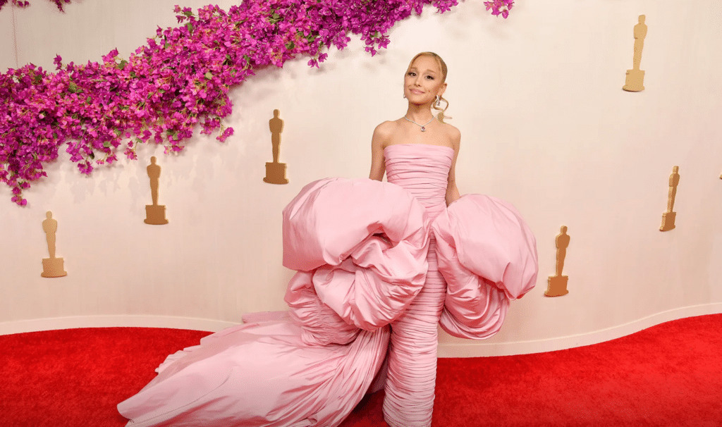 Ariana Grande Channels Her Wicked Character in Dramatic Pink Gown at Oscars 2024